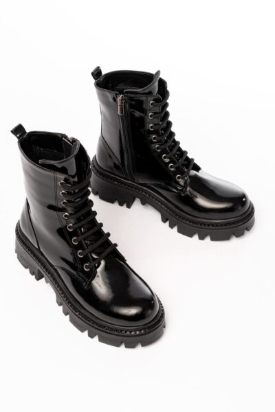 868-356 Siyah Rugan Bağcıklı Fermuarlı Günlük Kadın Bot