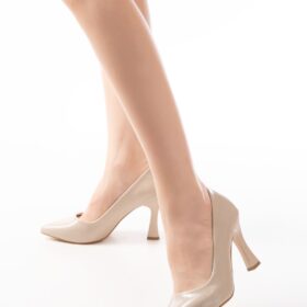 ST-001 Bej Rugan Günlük 9 cm Topuklu Bayan Stiletto Ayakkabı