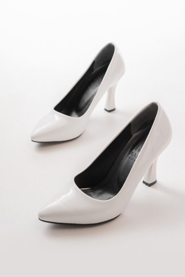 ST-001 Beyaz Rugan Günlük 9 cm Topuklu Bayan Stiletto Ayakkabı - Görsel 5