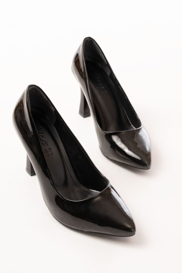 ST-001 Siyah Rugan Günlük 9 cm Topuklu Bayan Stiletto Ayakkabı - Görsel 3