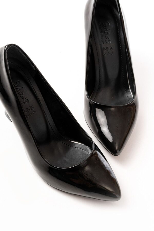 ST-001 Siyah Rugan Günlük 9 cm Topuklu Bayan Stiletto Ayakkabı - Görsel 5