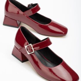 ST-006 Bordo Rugan Günlük 4 cm Topuklu Bayan Ayakkabı