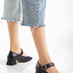 ST-006 Siyah Günlük 4 cm Topuklu Bayan Ayakkabı
