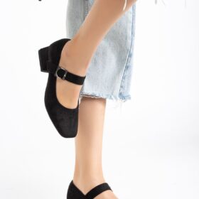 ST-006 Siyah Süet Günlük 4 cm Topuklu Bayan Ayakkabı