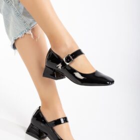 ST-006 Siyah Rugan Günlük 4 cm Topuklu Bayan Ayakkabı