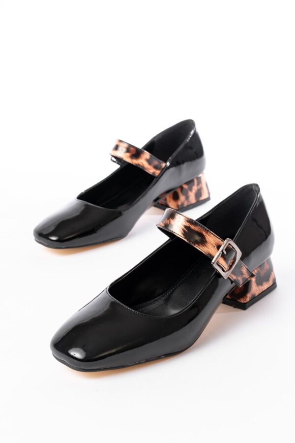 ST-006 Siyah Leopar Rugan Günlük 4 cm Topuklu Bayan Ayakkabı - Görsel 4