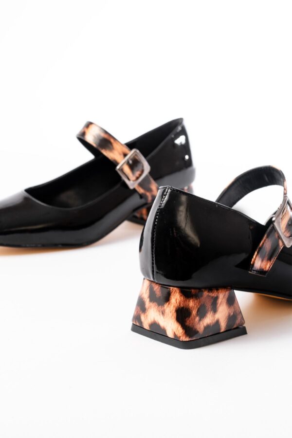 ST-006 Siyah Leopar Rugan Günlük 4 cm Topuklu Bayan Ayakkabı - Görsel 5