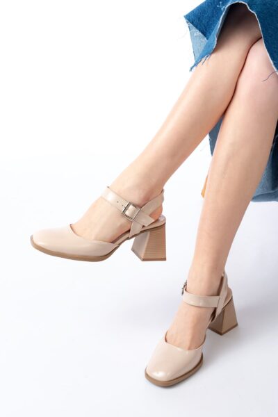 İNF-40450 Bej Rugan Günlük Arkası Açık Topuklu Bayan Ayakkabı