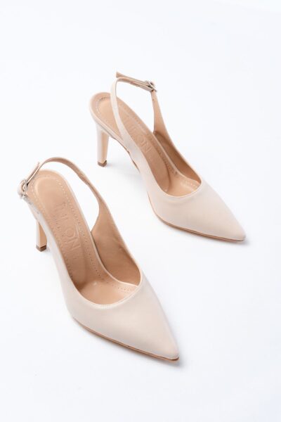 ST-1153 Bej Günlük Arkası Açık 9 cm Topuklu Kadın Ayakkabı