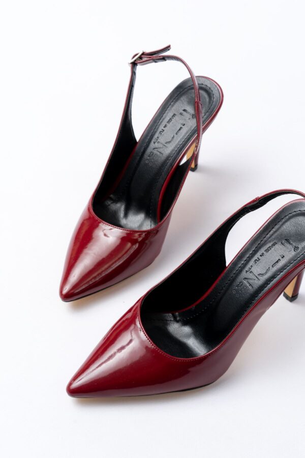 ST-1153 Bordo Rugan Günlük Arkası Açık 9 cm Topuklu Kadın Ayakkabı - Görsel 4