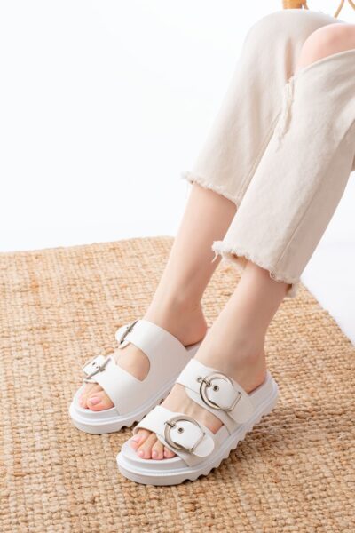 DM-6010 Beyaz Toka Aksesuarlı Günlük Kadın Terlik