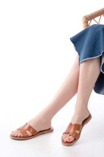 169-6100 Taba Ortopedik Hakiki Deri Kadın Terlik