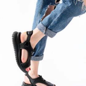 T-221 Siyah Spring Paraşüt Kumaş Lastikli Ortopedik Kadın Sandalet