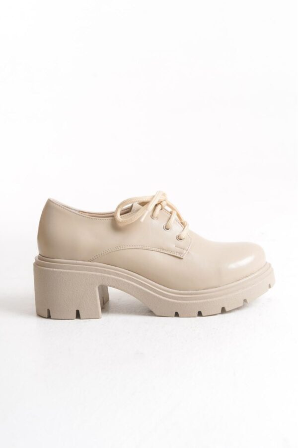 K-707 Bej Kırışık Rugan Yüksek Tabanlı Bağcıklı  Loafer Ayakkabı - Görsel 5