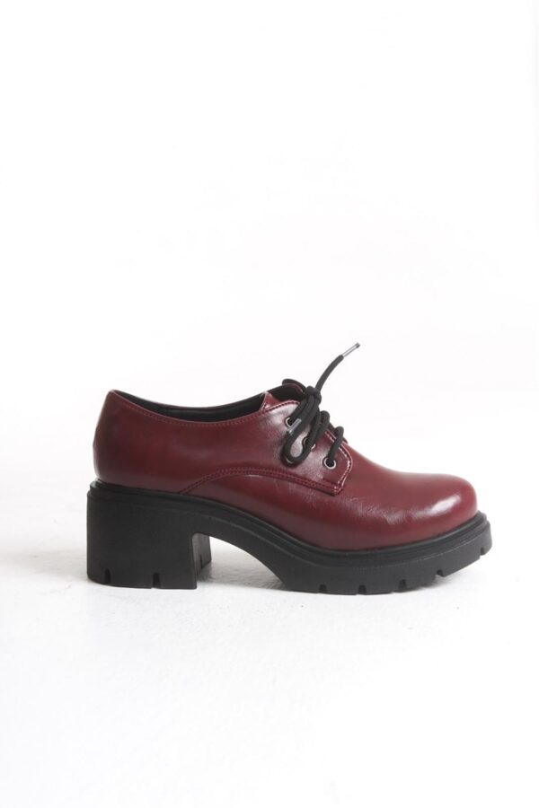 K-707 Bordo Kırışık Rugan Yüksek Tabanlı Bağcıklı  Loafer Ayakkabı - Görsel 5