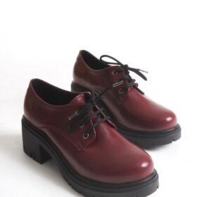 K-707 Bordo Kırışık Rugan Yüksek Tabanlı Bağcıklı  Loafer Ayakkabı