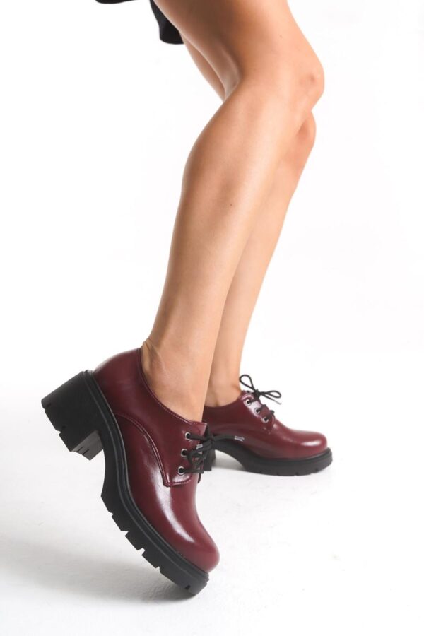 K-707 Bordo Kırışık Rugan Yüksek Tabanlı Bağcıklı  Loafer Ayakkabı - Görsel 4