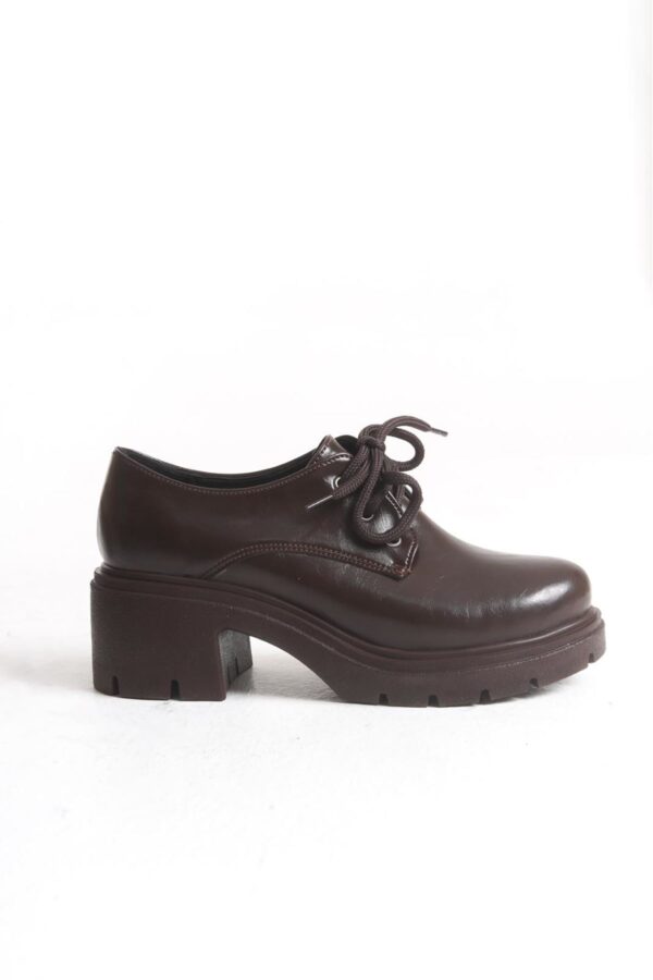 K-707 Kahve Kırışık Rugan Yüksek Tabanlı Bağcıklı  Loafer Ayakkabı - Görsel 4
