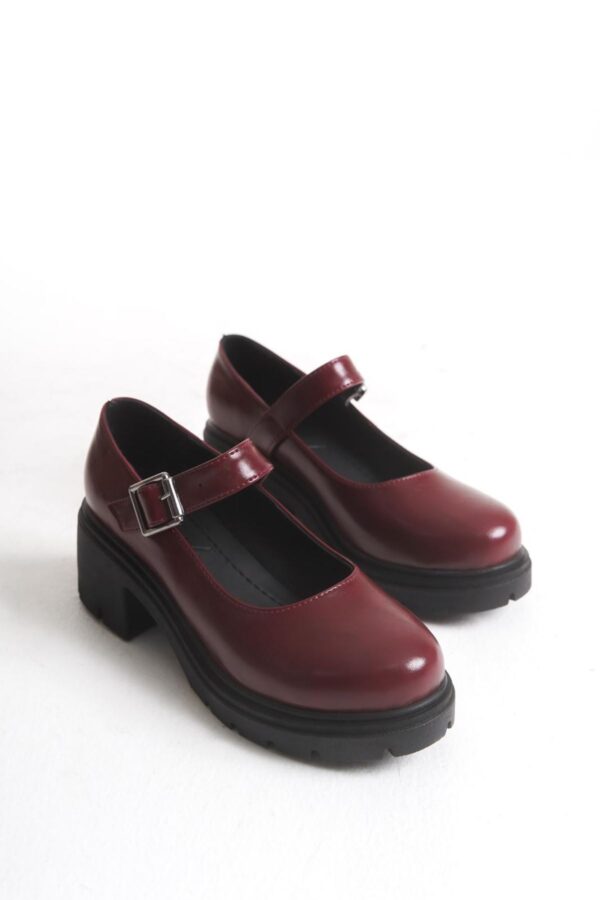 K-708 Bordo Kırışık Rugan Tokalı Yüksek Tabanlı Loafer Ayakkabı - Görsel 5