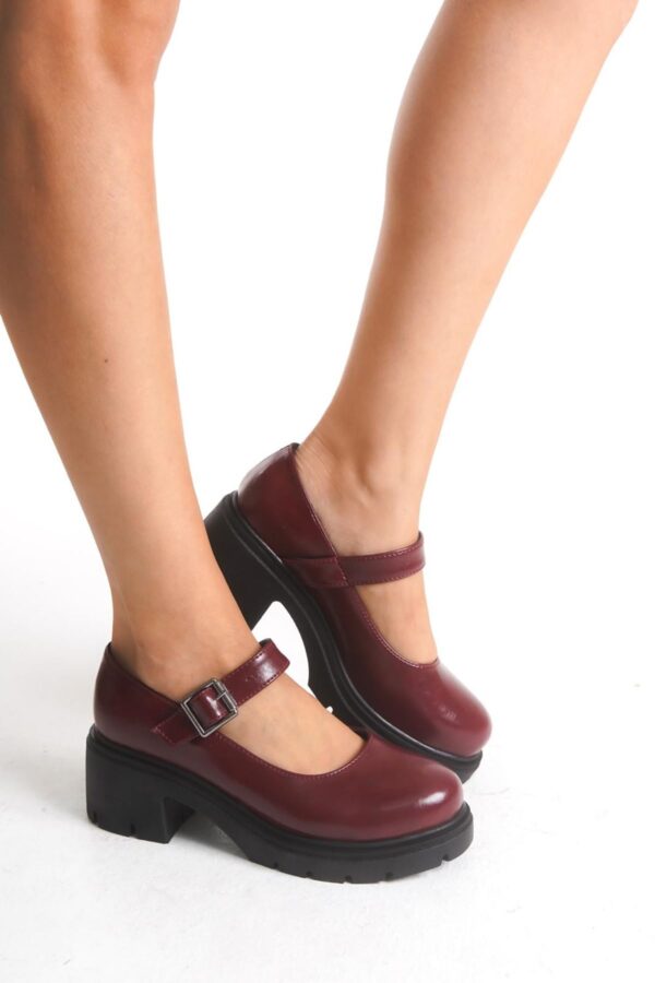 K-708 Bordo Kırışık Rugan Tokalı Yüksek Tabanlı Loafer Ayakkabı - Görsel 3