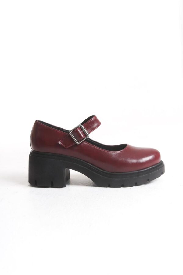 K-708 Bordo Kırışık Rugan Tokalı Yüksek Tabanlı Loafer Ayakkabı - Görsel 4