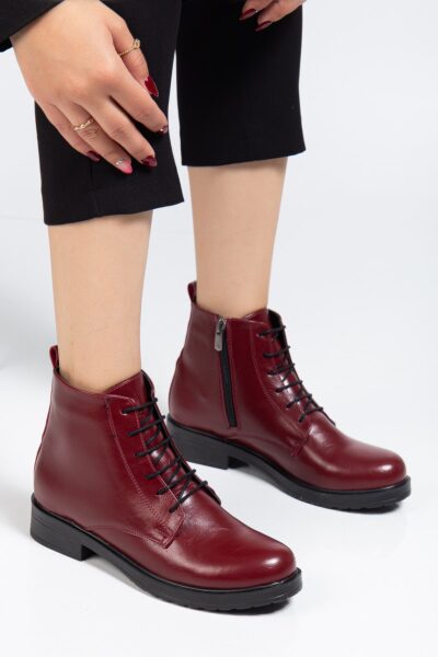 165-225 Bordo Yanki Bağcıklı Fermuarlı Günlük Kadın Bot