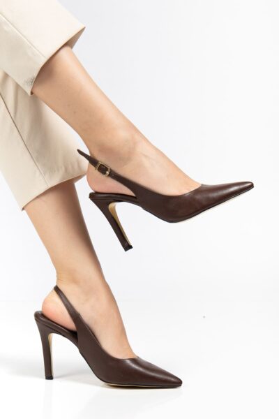 ST-1153 Kahve Günlük Arkası Açık 9 cm Topuklu Kadın Ayakkabı