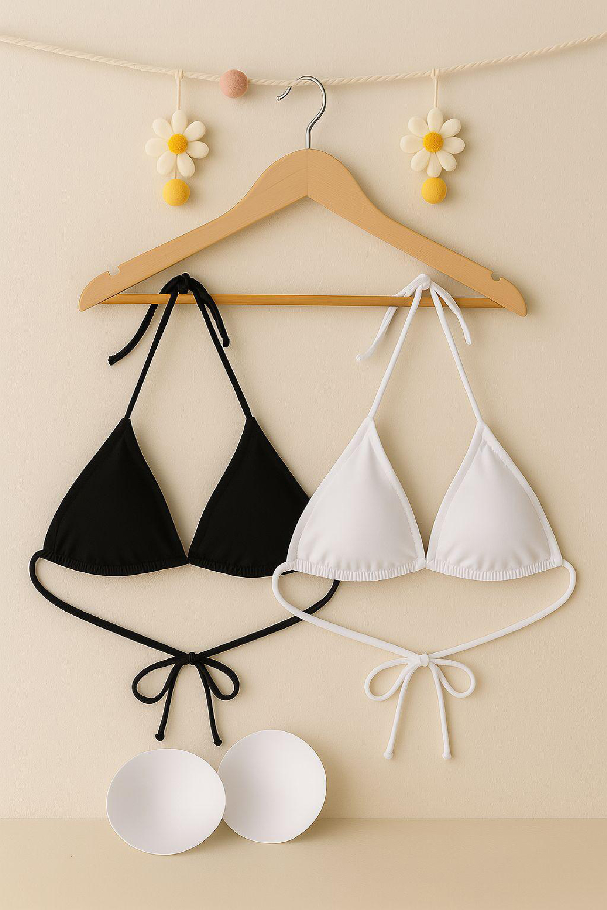 Kadın Siyah ve Beyaz Minimal Kesim Üçgen Bikini Üstü – Modern ve Şık Tasarım - Görsel 7