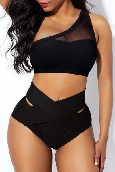 Kadın Siyah Yüksel Bel Tül Detaylı Sütyen Külot Takımı – Modern, Konforlu ve Günlük Kombinlere Uygun