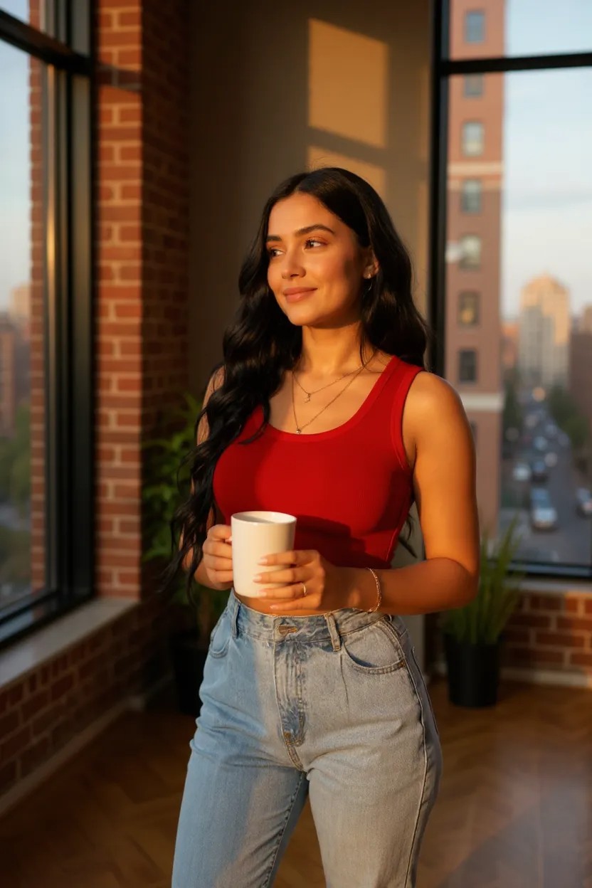 Kadın Kırmızı Kare Yaka Crop Top Bluz – Şık, Rahat ve Kolay Kombinlenebilir - Görsel 2