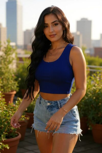 Kadın Lacivert Kare Yaka Crop Top Bluz – Şık, Rahat ve Kolay Kombinlenebilir