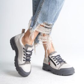 AGATHA Bağcıklı Fermuarlı Ortopedik Taban Kadın Sneaker Spor Ayakkabı CGT - Krem