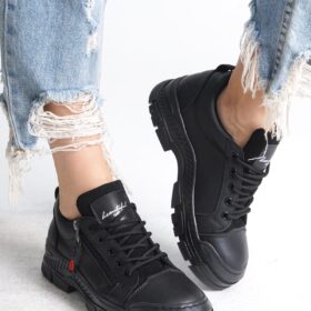 AGATHA Bağcıklı Fermuarlı Ortopedik Taban Kadın Sneaker Spor Ayakkabı CST - Siyah