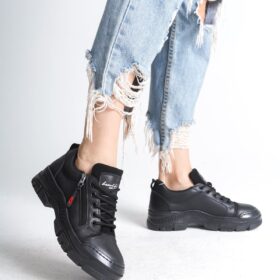 AGATHA Bağcıklı Fermuarlı Ortopedik Taban Kadın Sneaker Spor Ayakkabı CST - Siyah