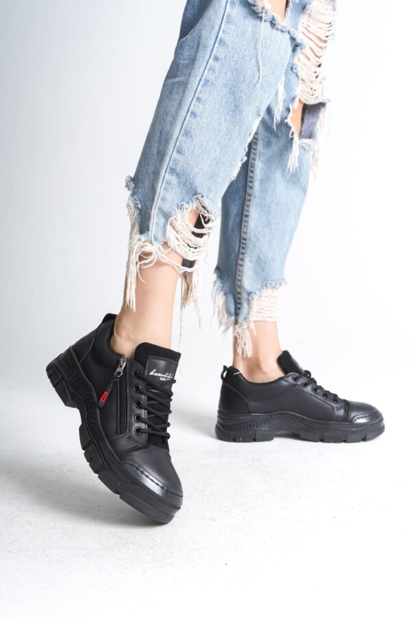 AGATHA Bağcıklı Fermuarlı Ortopedik Taban Kadın Sneaker Spor Ayakkabı CST - Siyah - Görsel 2