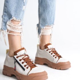 AGATHA Bağcıklı Fermuarlı Ortopedik Taban Kadın Sneaker Spor Ayakkabı  CTT - Krem