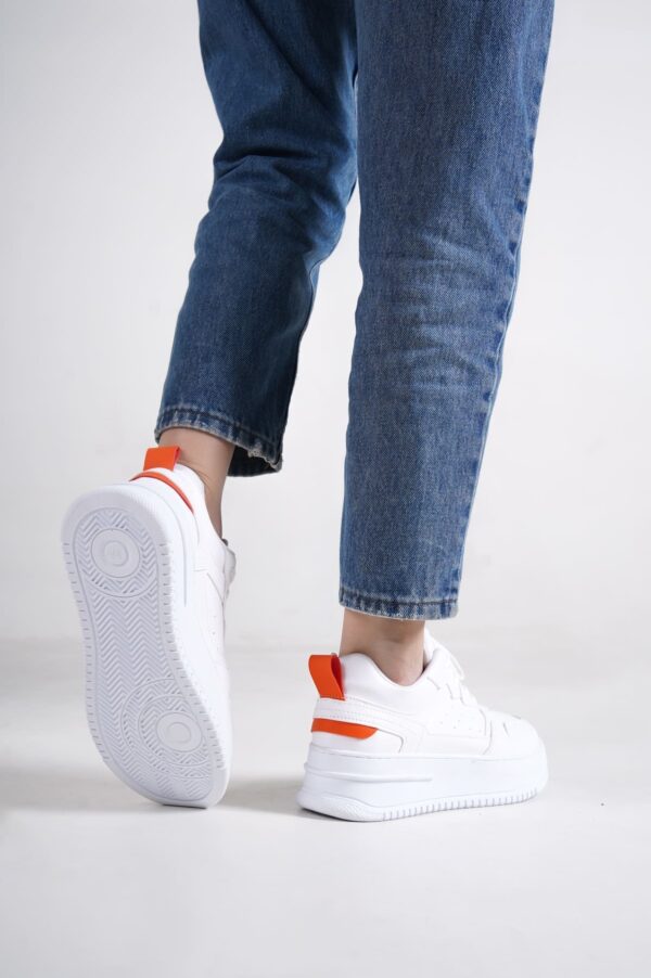 ALESSI Bağcıklı Ortopedik Taban Kadın Sneaker Spor Ayakkabı CBT - Beyaz/Turuncu - Görsel 3