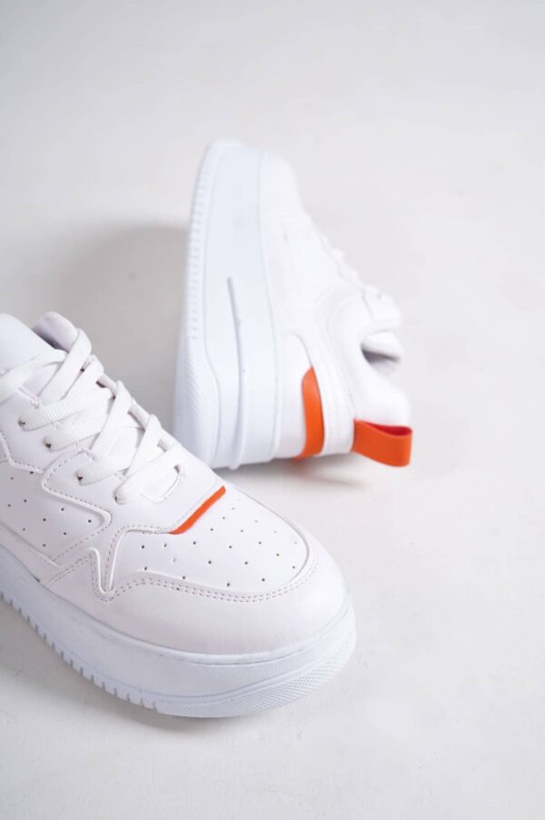 ALESSI Bağcıklı Ortopedik Taban Kadın Sneaker Spor Ayakkabı CBT - Beyaz/Turuncu - Görsel 5