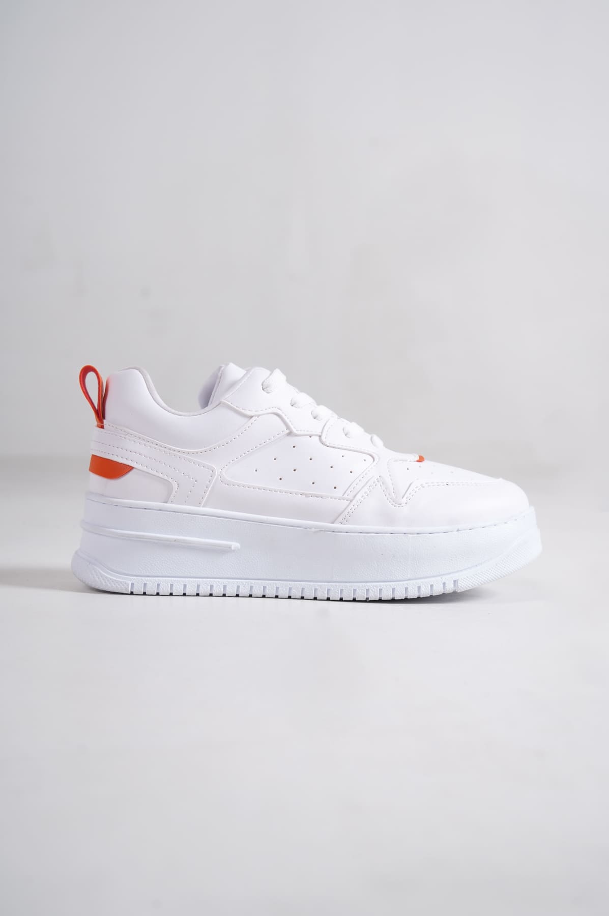 ALESSI Bağcıklı Ortopedik Taban Kadın Sneaker Spor Ayakkabı CBT - Beyaz/Turuncu - Görsel 6