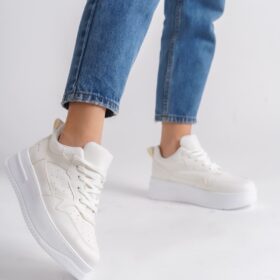 ALESSI Bağcıklı Ortopedik Taban Kadın Sneaker Spor Ayakkabı CBT - Kırık Beyaz