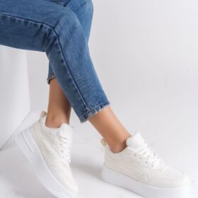 ALESSI Bağcıklı Ortopedik Taban Kadın Sneaker Spor Ayakkabı CBT - Kırık Beyaz