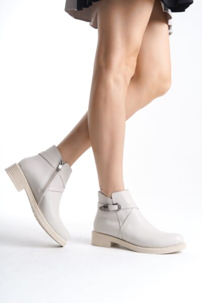 ALMILA Fermuarlı Lastikli Ortopedik Taban Topuklu Kadın Bot  CKT - Krem