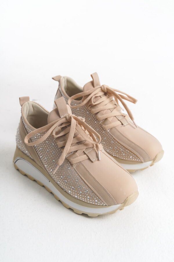 ALYA Bağcıklı Ortopedik Taban Taşlı Kadın Sneaker Spor Ayakkabı CBT - Krem - Görsel 4