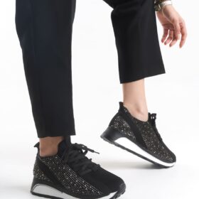 ALYA Bağcıklı Ortopedik Taban Taşlı Kadın Sneaker Spor Ayakkabı CBT - Siyah