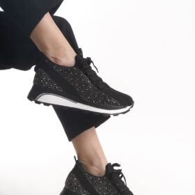 ALYA Bağcıklı Ortopedik Taban Taşlı Kadın Sneaker Spor Ayakkabı CBT - Siyah