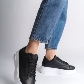 BIANA Bağcıklı Ortopedik Taban Kadın Sneaker Spor Ayakkabı  CBT - Siyah