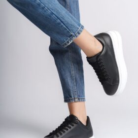 BIANA Bağcıklı Ortopedik Taban Kadın Sneaker Spor Ayakkabı  CBT - Siyah