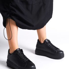 BIANA Bağcıklı Ortopedik Taban Kadın Sneaker Spor Ayakkabı CST - Siyah