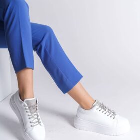DELLA Bağcıklı Ortopedik Taban Taşlı Kadın Sneaker Spor Ayakkabı CBT - Beyaz