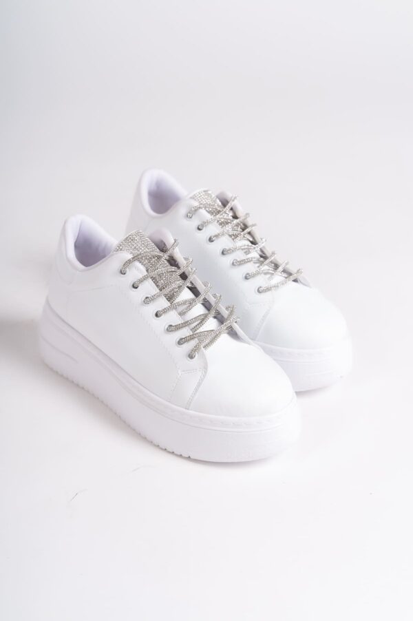 DELLA Bağcıklı Ortopedik Taban Taşlı Kadın Sneaker Spor Ayakkabı CBT - Beyaz - Görsel 4